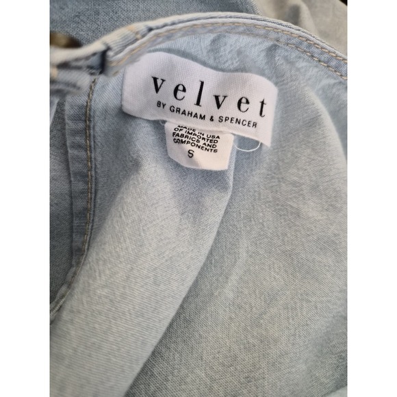 Velvet by Graham & Spencer Denim Dress Womens S Puff Sleeve Chambray Pockets - Picture 7 of 8